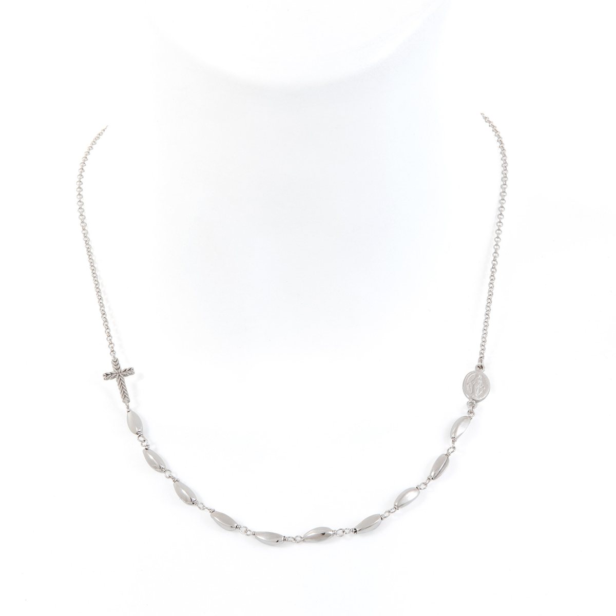 Collana rosario chicco spirituale realizzato in  argento 925 platinato dal brand dueaerre 1938